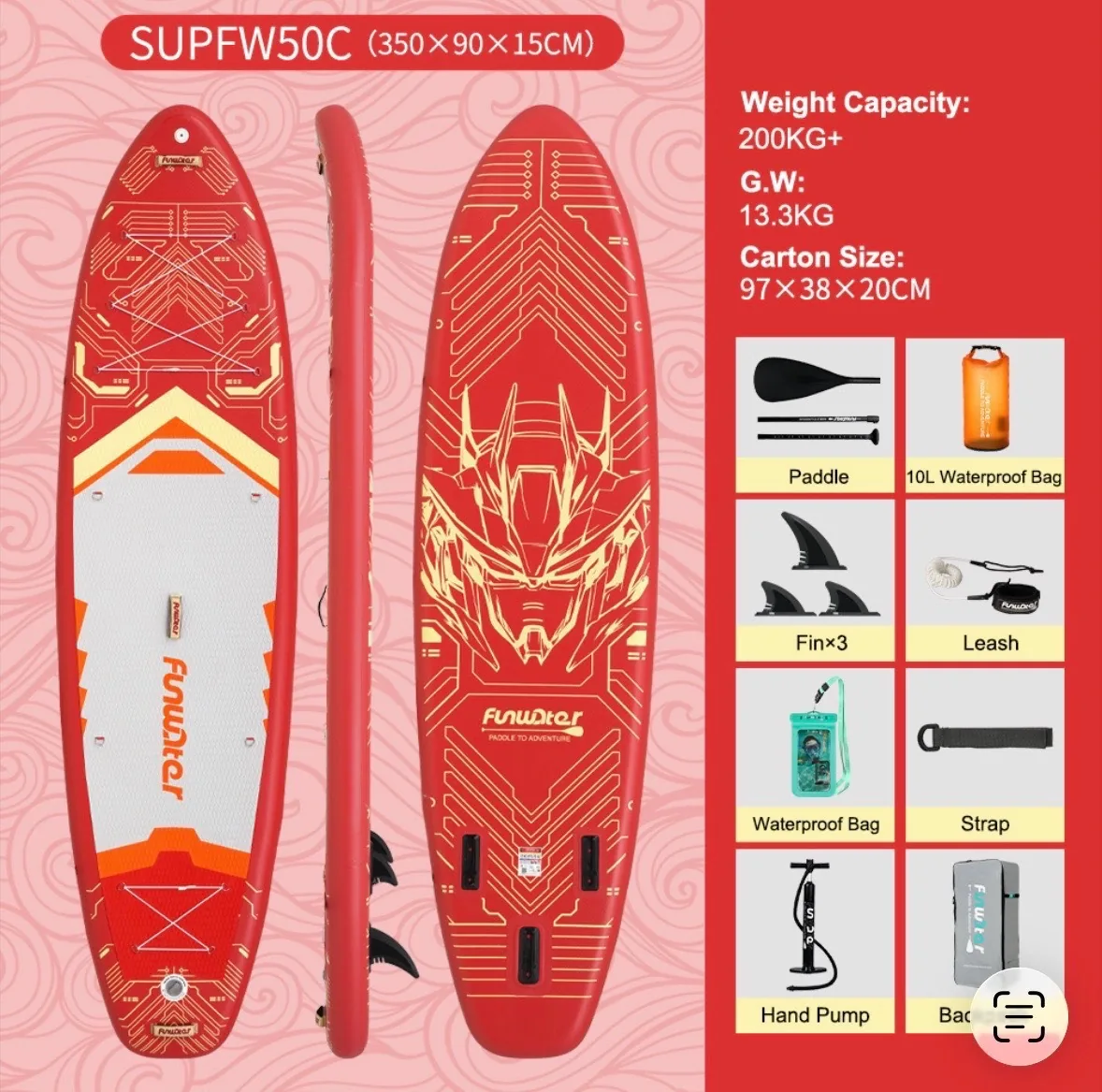 پدل برد حرفه‌ای FUNWATER مدل SUPFW50C