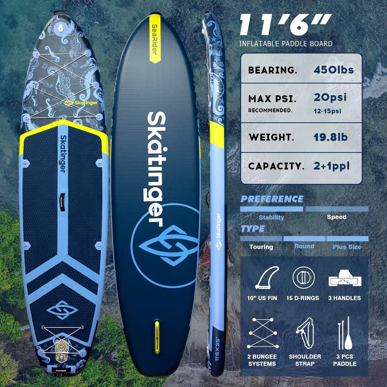 جزئیات بدنه پدل برد بادی skatinger مدل sea rider