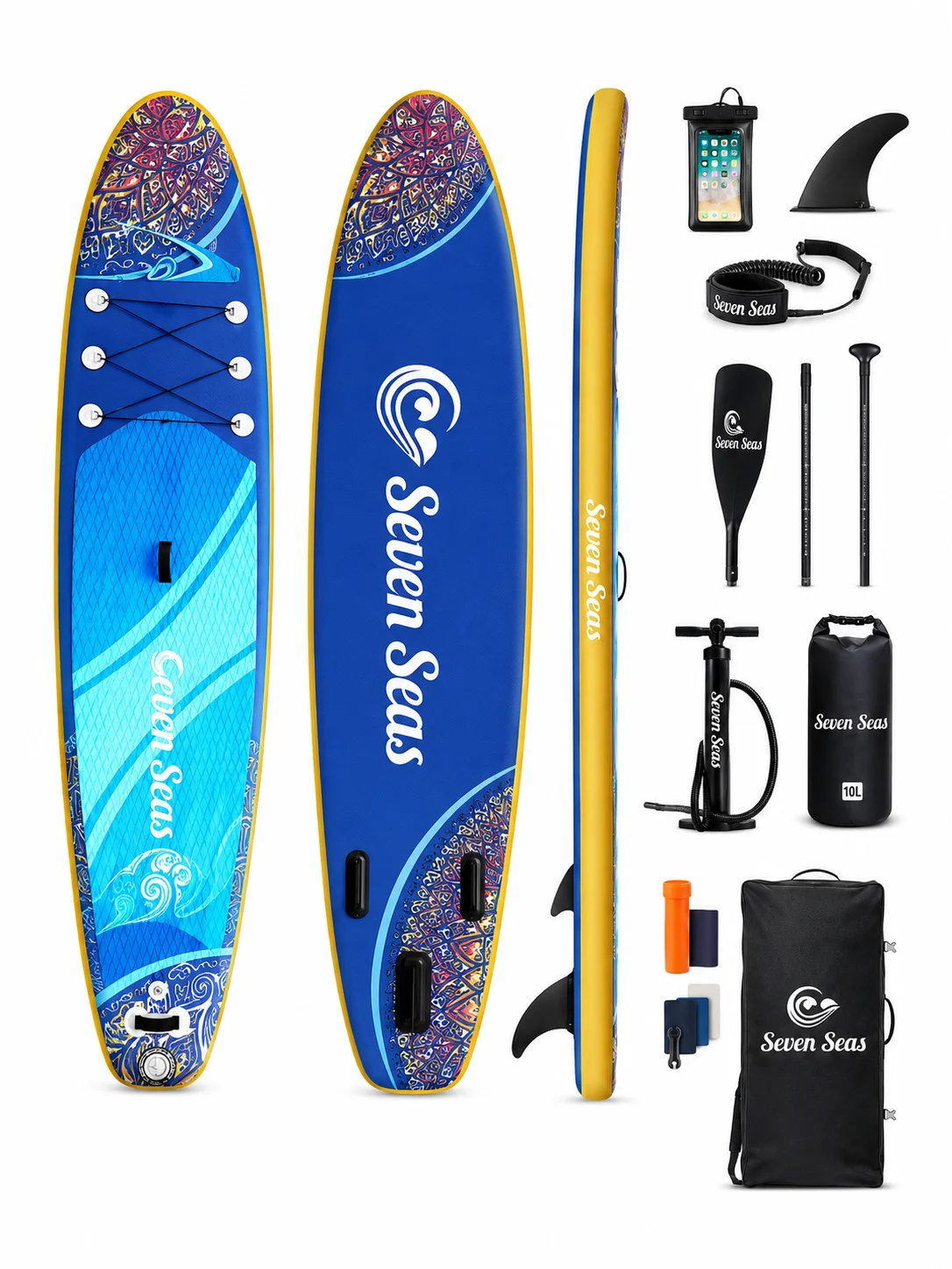 پدل برد بادی Seven Seas مدل Wooden با ابعاد 12.6 فوت رنگ آبی
